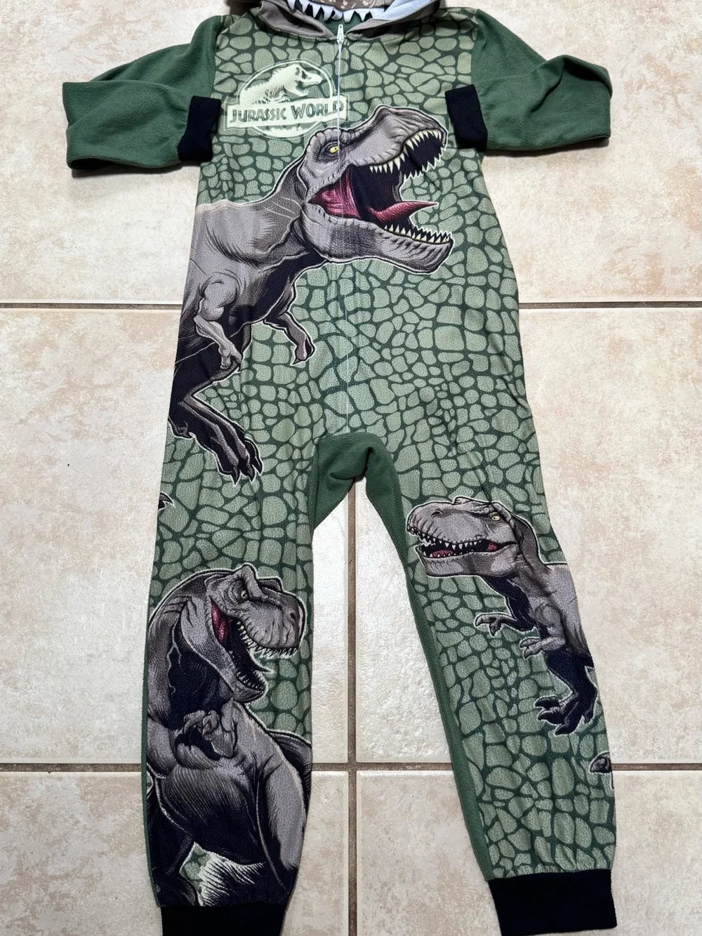 Jurassic World Kids Green Dinosaur Hooded One-Piece Bodysuit with T-Rex Graphic